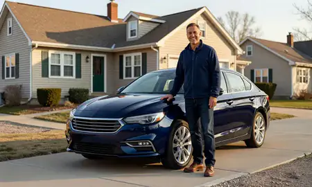 Customer with their delivered car in Binghamton, New York, United States
