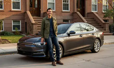 Customer with their delivered car in Brooklyn, New York, United States