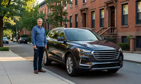 Car delivered to a driveway in Brooklyn, New York, United States