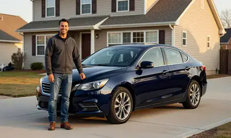 Customer with their delivered car in Buffalo, New York, United States