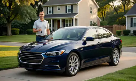 Car delivered to a driveway in Coram, New York, United States