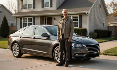 Customer with their delivered car in Elmont, New York, United States