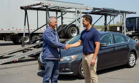 Vehicle owner beside their delivered car in Elmont, New York, United States