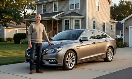 Customer with their delivered car in Freeport, New York, United States