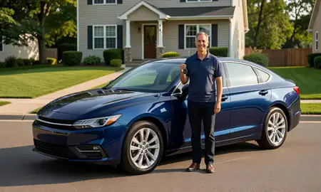 Car delivered to a driveway in Glens Falls, New York, United States
