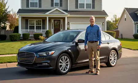 Car delivered to a driveway in Hicksville, New York, United States