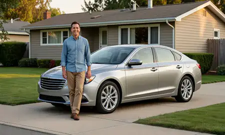 Customer with their delivered car in Levittown, New York, United States