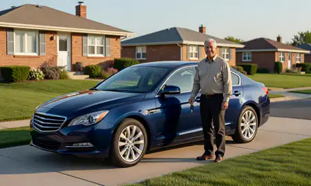 Car delivered to a driveway in Levittown, New York, United States