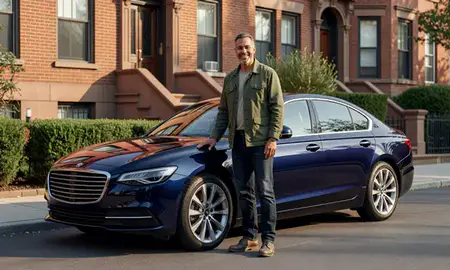 Customer with their delivered car in Manhattan, New York, United States
