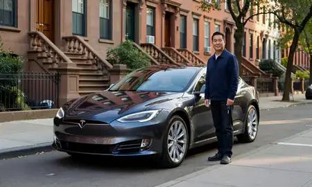 Car delivered to a driveway in Manhattan, New York, United States