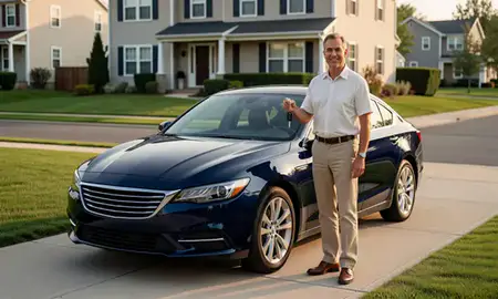 Car delivered to a driveway in New Rochelle, New York, United States