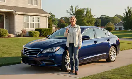 Car delivered to a driveway in Niagara Falls, New York, United States