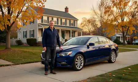 Customer with their delivered car in Poughkeepsie, New York, United States