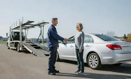 Vehicle owner beside their delivered car in Poughkeepsie, New York, United States