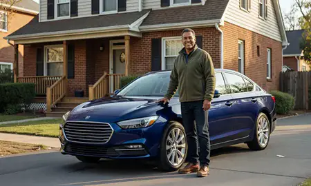 Customer with their delivered car in Queens, New York, United States
