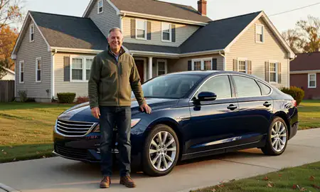 Customer with their delivered car in Rochester, New York, United States