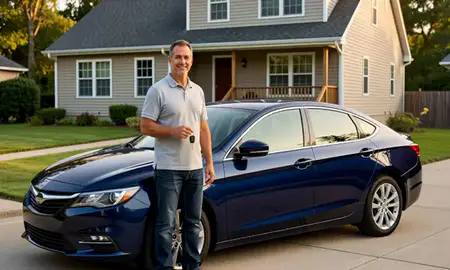 Car delivered to a driveway in Saratoga Springs, New York, United States
