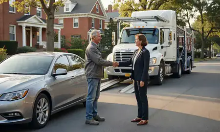 Vehicle owner beside their delivered car in Saratoga Springs, New York, United States
