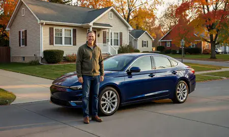 Customer with their delivered car in Schenectady, New York, United States