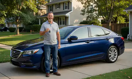 Car delivered to a driveway in Schenectady, New York, United States