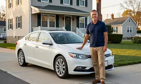 Customer with their delivered car in Staten Island, New York, United States