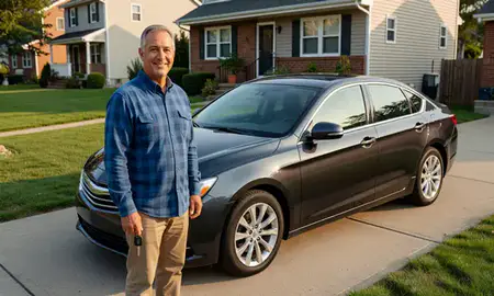 Car delivered to a driveway in Staten Island, New York, United States