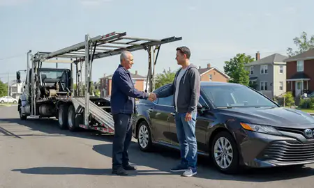 Vehicle owner beside their delivered car in Staten Island, New York, United States
