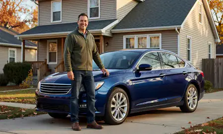 Customer with their delivered car in Syracuse, New York, United States