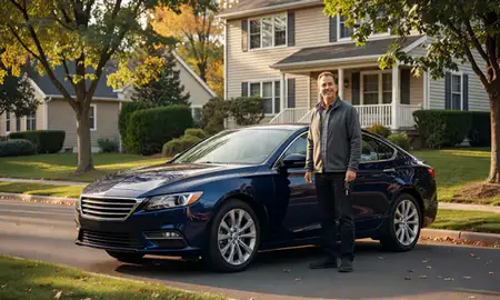 Car delivered to a driveway in Syracuse, New York, United States