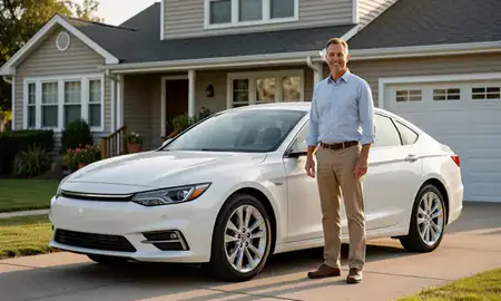 Customer with their delivered car in Troy, New York, United States