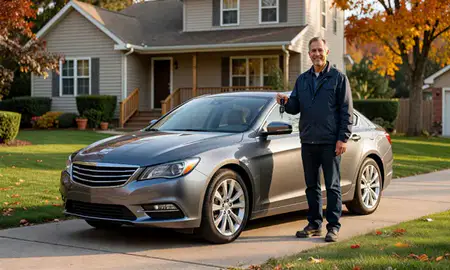 Car delivered to a driveway in Troy, New York, United States