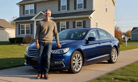 Customer with their delivered car in Utica, New York, United States