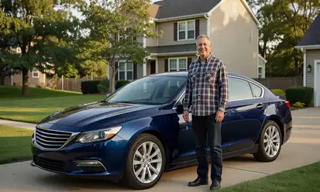 Car delivered to a driveway in Utica, New York, United States