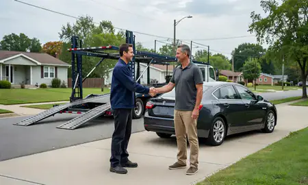 Vehicle owner beside their delivered car in West Babylon, New York, United States