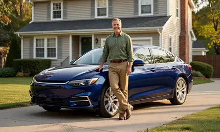 Customer with their delivered car in White Plains, New York, United States