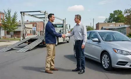 Vehicle owner beside their delivered car in White Plains, New York, United States