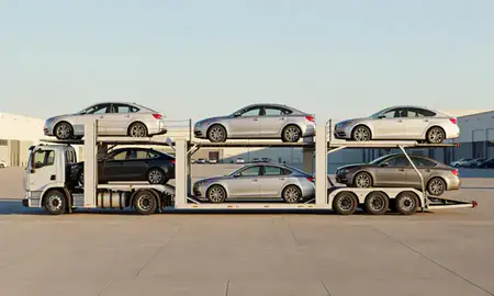 Car transporter parked in an industrial area of White Plains, New York, United States
