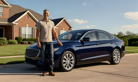 Customer with their delivered car in North Carolina, United States