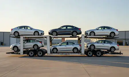 Car transporter parked in an industrial area of North Carolina, United States