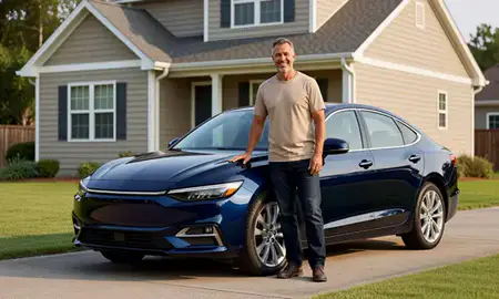Customer with their delivered car in Apex, North Carolina, United States