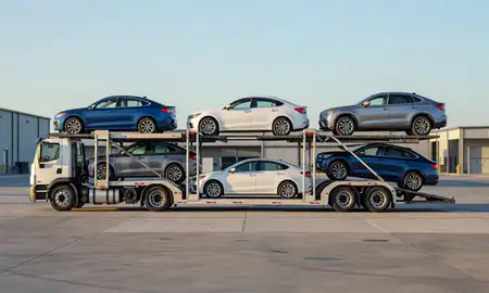 Car transporter parked in an industrial area of Apex, North Carolina, United States