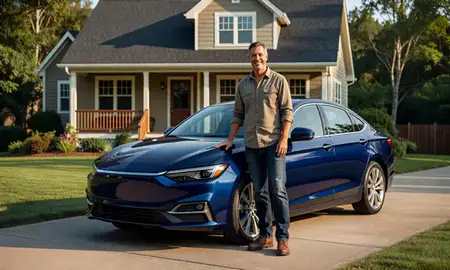 Customer with their delivered car in Asheville, North Carolina, United States