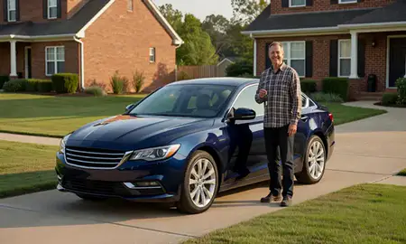Car delivered to a driveway in Burlington, North Carolina, United States