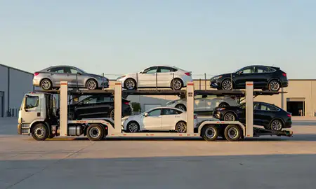 Car transporter parked in an industrial area of Burlington, North Carolina, United States