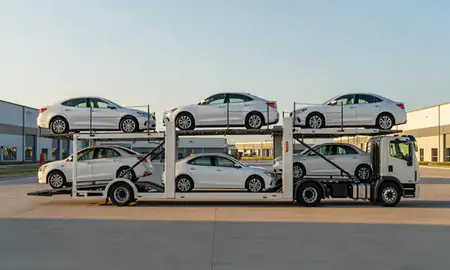 Car transporter parked in an industrial area of Cary, North Carolina, United States