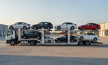 Car transporter parked in an industrial area of Chapel Hill, North Carolina, United States
