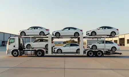 Car transporter parked in an industrial area of Concord, North Carolina, United States