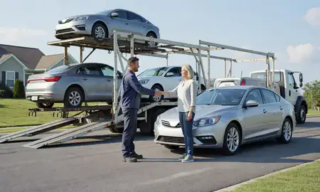 Vehicle owner beside their delivered car in Fuquay-Varina, North Carolina, United States
