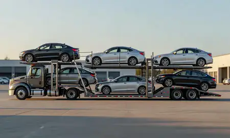 Car transporter parked in an industrial area of Gastonia, North Carolina, United States