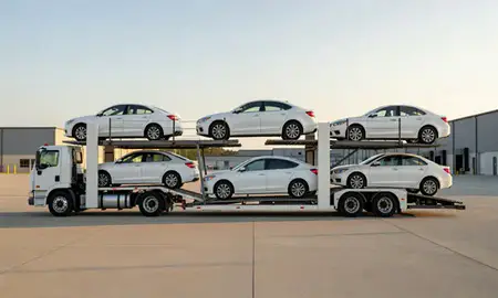 Car transporter parked in an industrial area of Goldsboro, North Carolina, United States